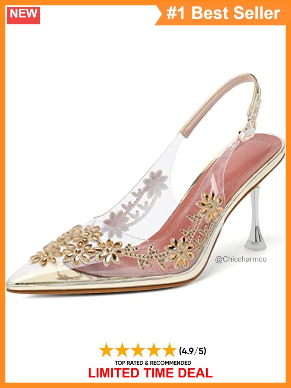 Clear Slingback Rhinestone Pointed Toe Stiletto Heels Wedding Pumps